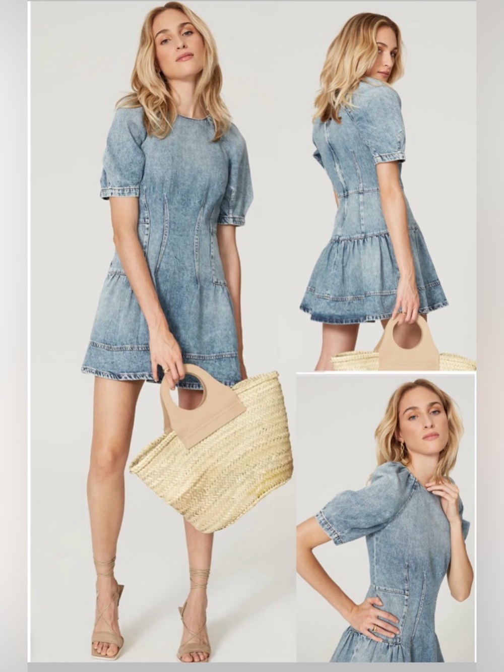 Jonathan Simkhai Light Blue Denim Puff-Sleeve Mini Dress